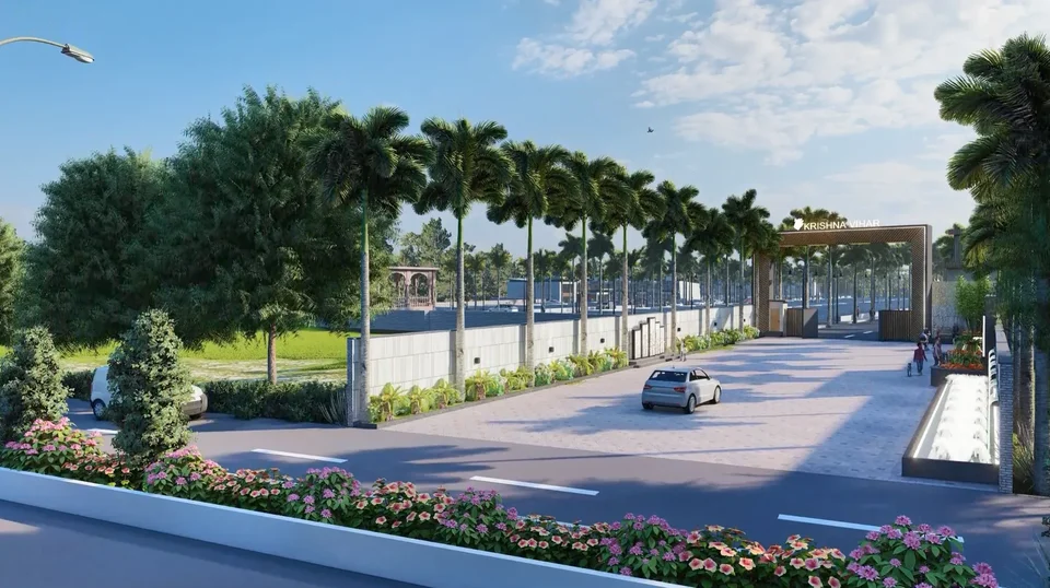 Artist's impression of the boundary wall and approach road to Krishna Vihar Green City
