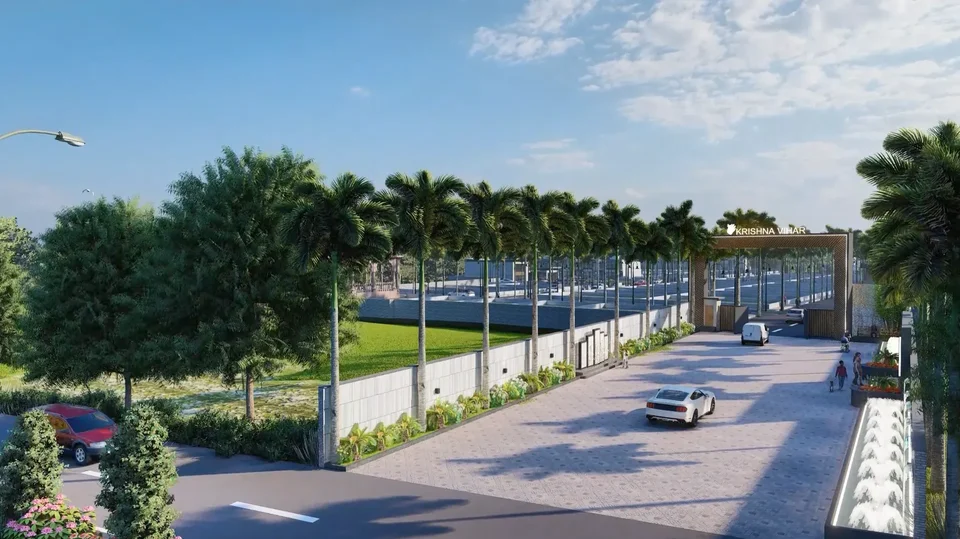 Artist's impression of the tree-lined approach road to Krishna Vihar Green City