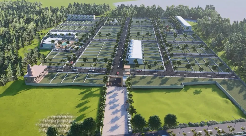Aerial artist's impression of the Krishna Vihar Green City plot layout