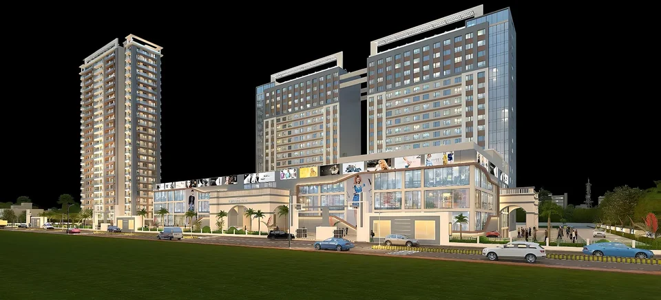 Artist's impression of Patliputra Signature Park at night from the road